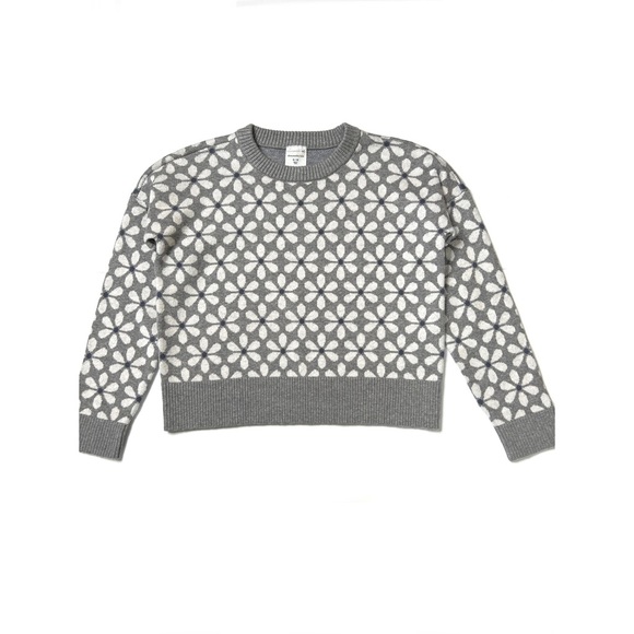abercrombie kids Gray/White Floral Design Crewneck Knit Sweater Sz 9/10 … - Picture 1 of 6